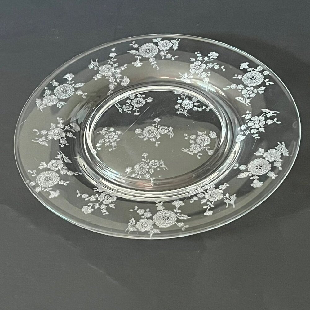 Vintage Clear Glass Salad Luncheon Plate with Etched Floral Pattern 7"